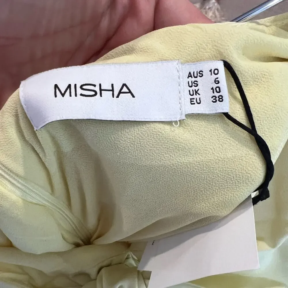 Misha collection gathered front chiffon midi skirt‎ yellow, NWT size 6